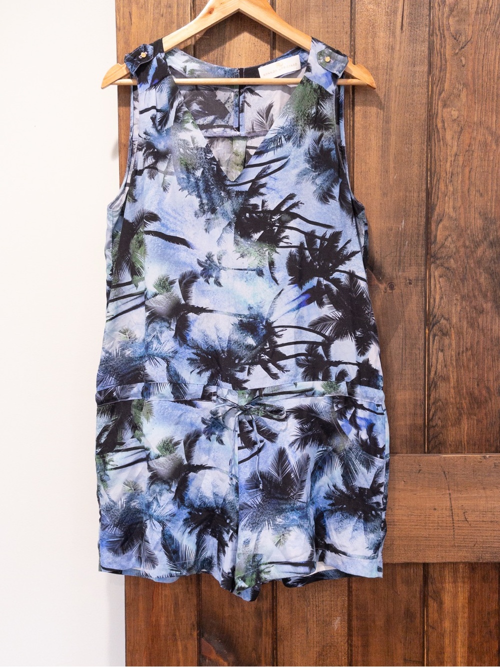 Amanda Uprichard Silk Palm Tree Tropical Motif Print Shorts Romper Large